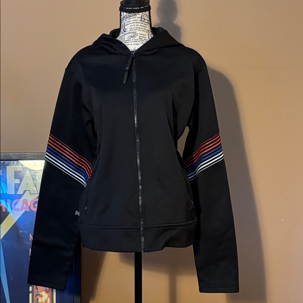 Sports Illustrated Swim Black Utility Jacket with Red and Blue Stripes